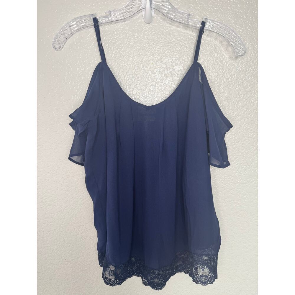 Joie Navy Adorlee Cold-Shoulder Silk Top Size S - Picture 2 of 5